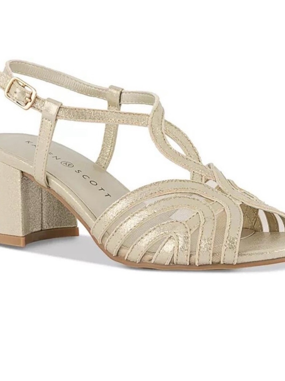 Karen Scott Metallic Gold T-Strap Low Block Heel Sandal